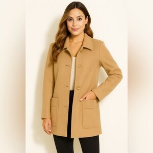 100% Camel Hair Elegant Vintage Women's Tan Pea Coat Size 14